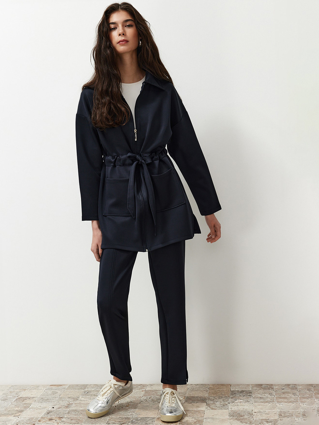 Trendyol Tie Up Jacket & Mid Rise Trouser