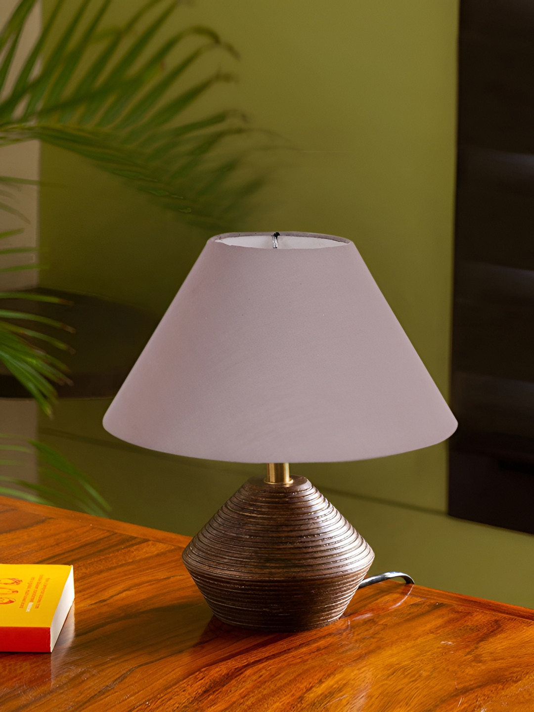 Devansh Grey Wooden Contemporary Semi-Sphere Table Lamp