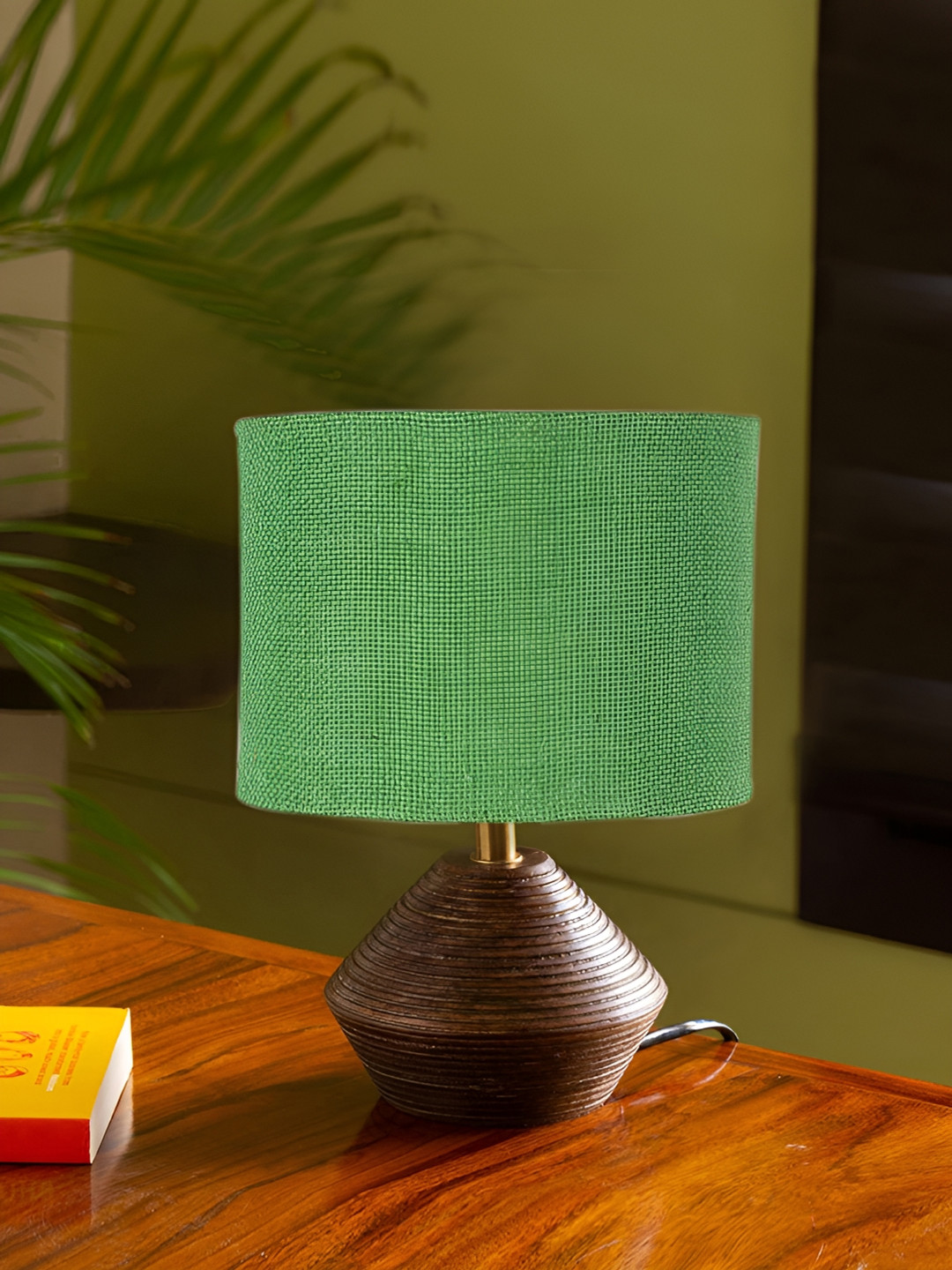 Devansh Green Wooden Contemporary Abstract Shaped Table Lamp