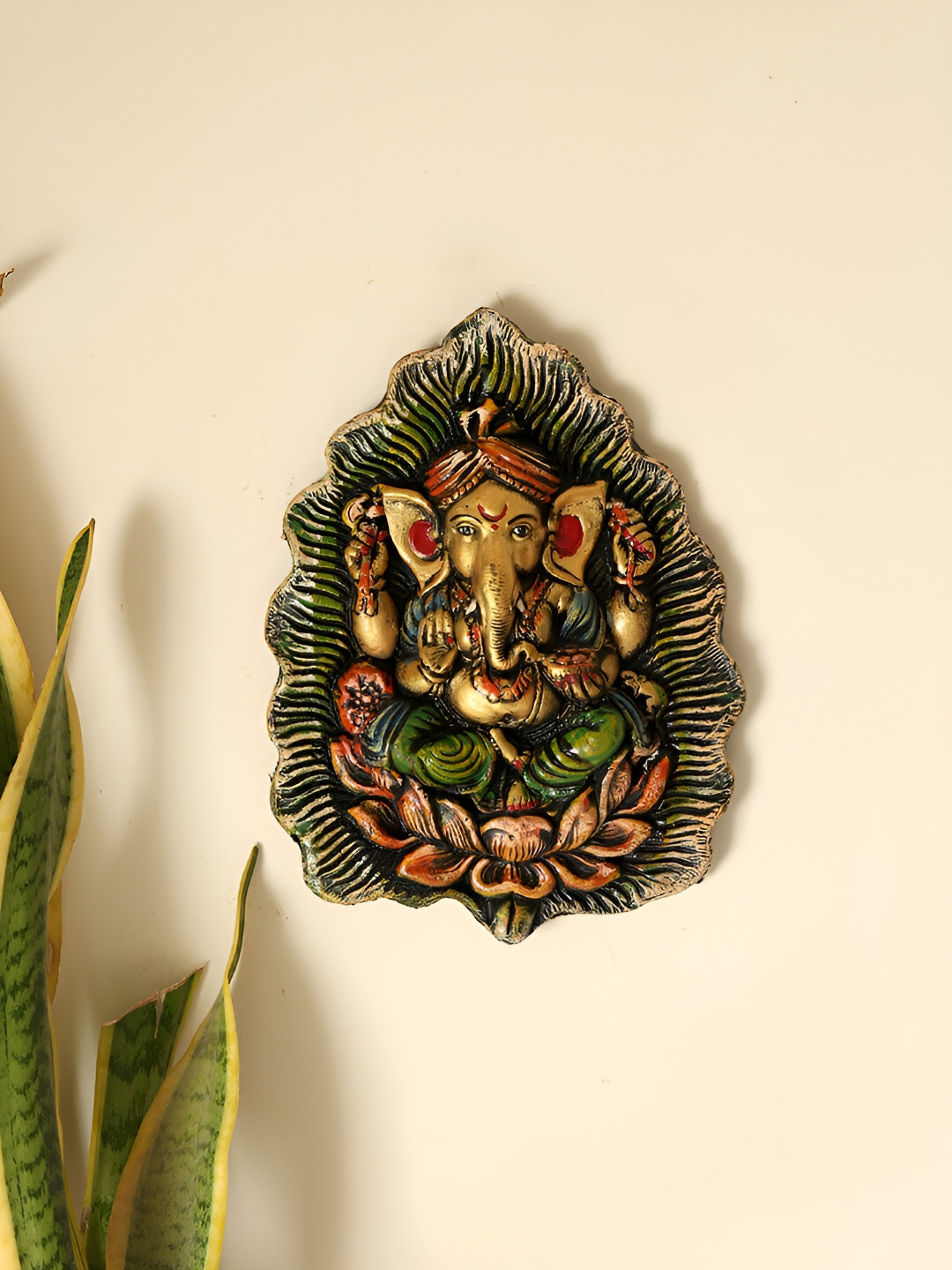 Unravel India Blessing Ganesha Wood Ethnic Motifs Glossy Hall Spiritual Wall Decor-10In
