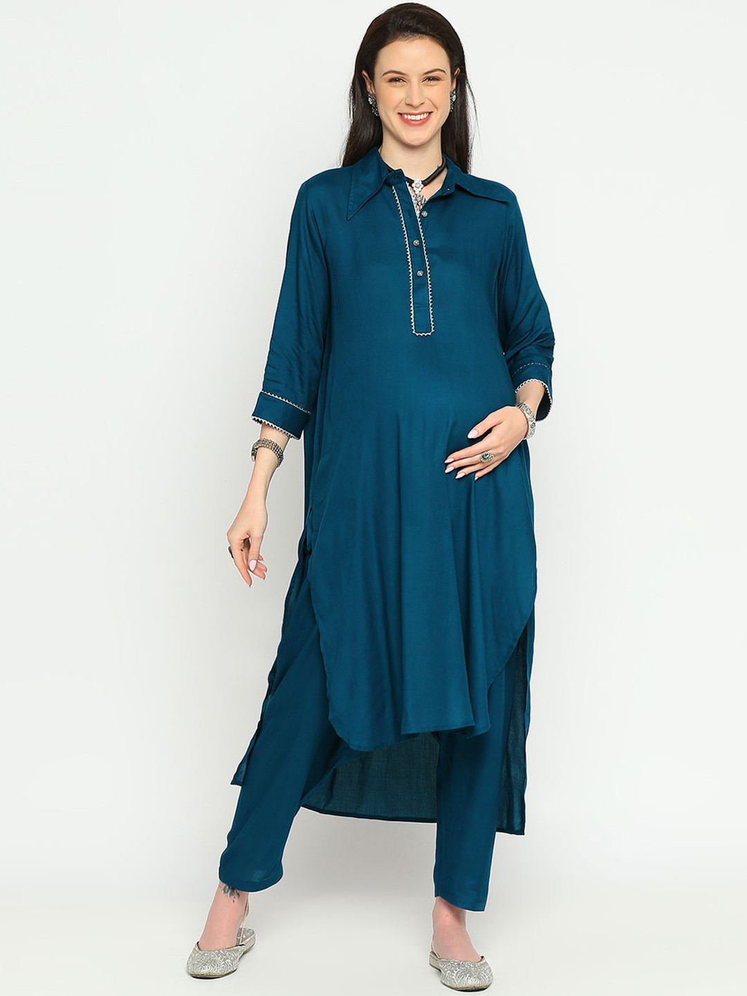 Mom For Sure by Ketki Dalal Women Sequinned Shirt Collar Maternity Pathani Kurta