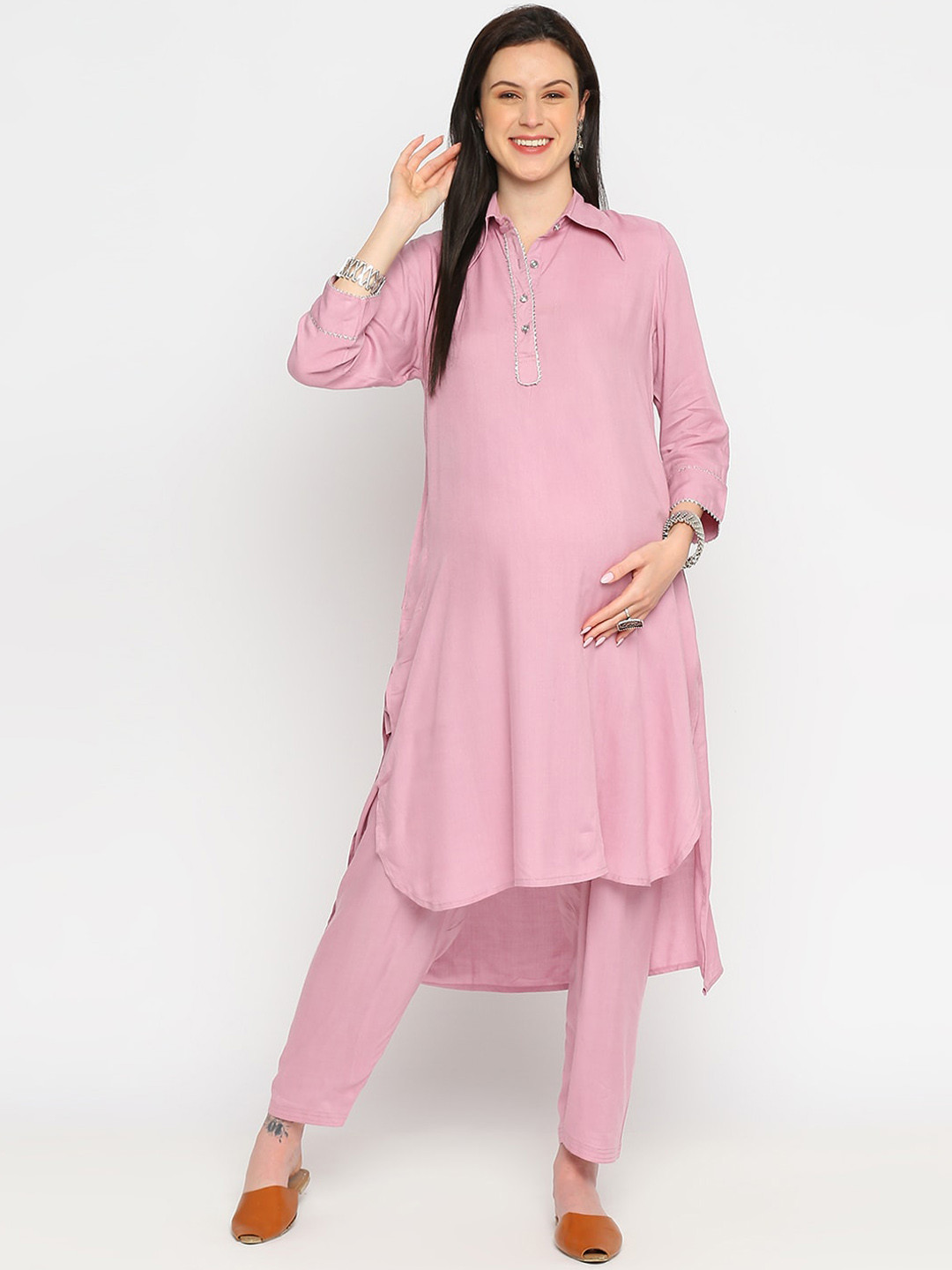 Mom For Sure by Ketki Dalal Women Shirt Collar Maternity Pathani Kurta