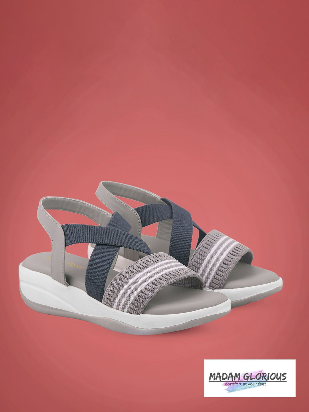 madam glorious Striped Open Toe Comfort Heels