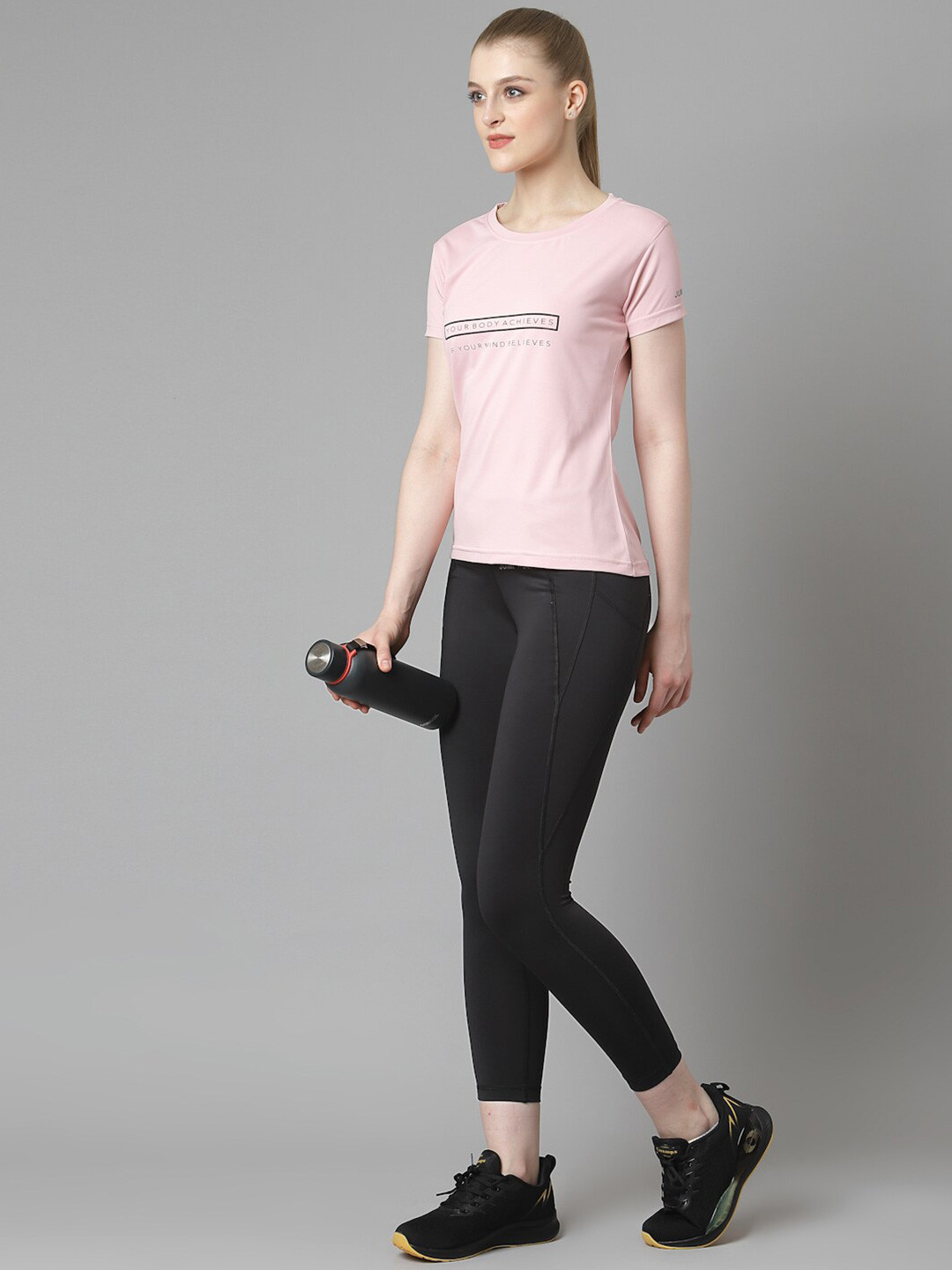 JUMP USA Women Striped Polo Collar Pockets T-shirt