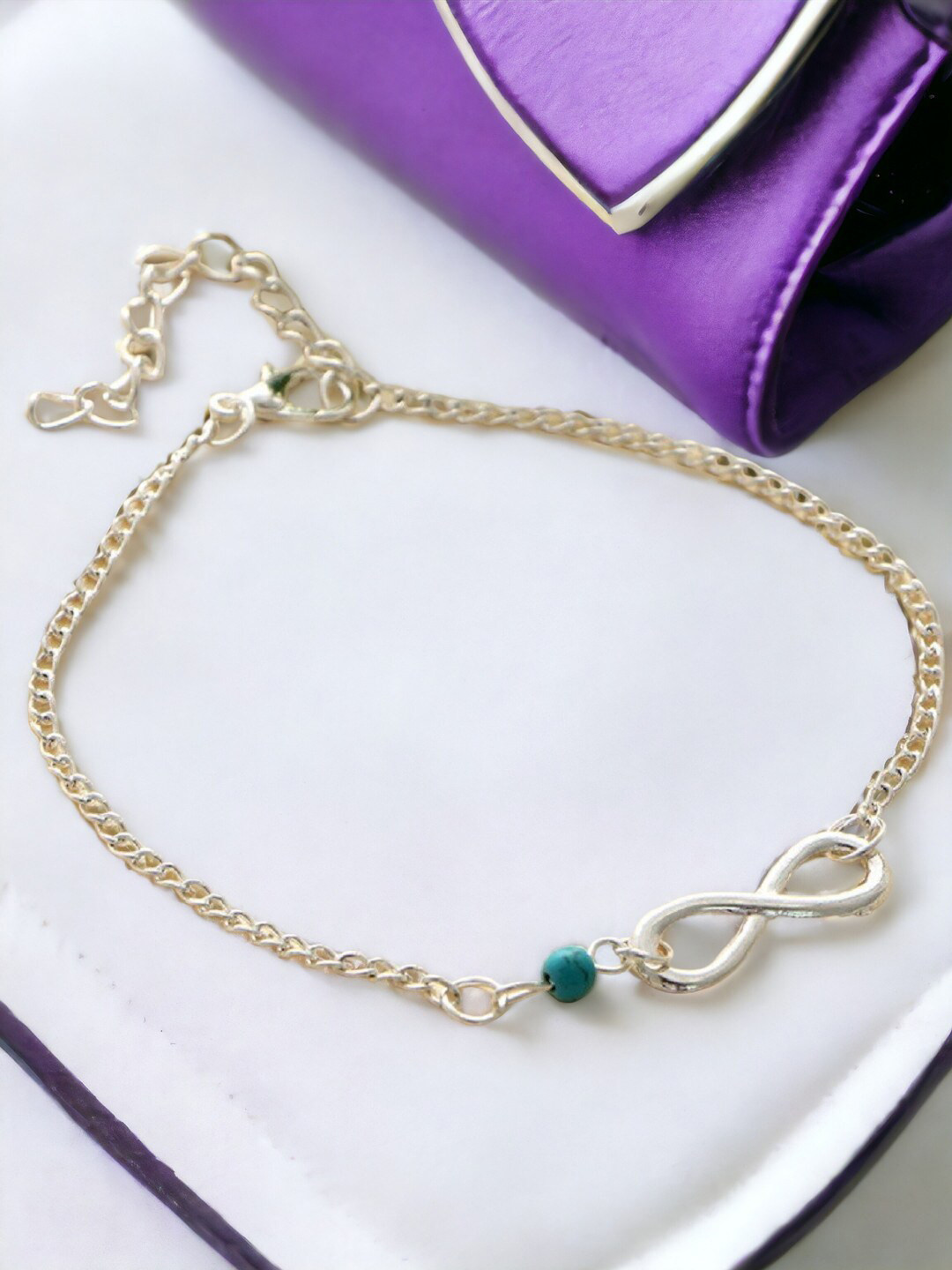 Sangria Silver-Toned & Blue Beads Beaded Infinity Anklet