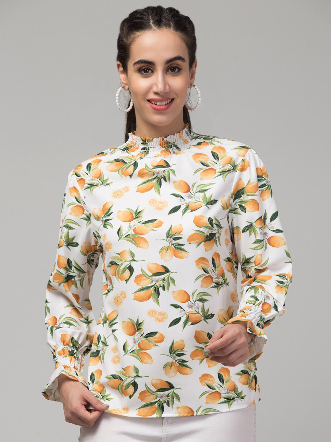 J Style Tropical Print Crepe Blouson Top