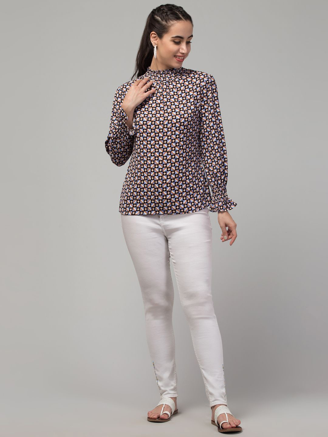 J Style Polka Dot Print Crepe Top