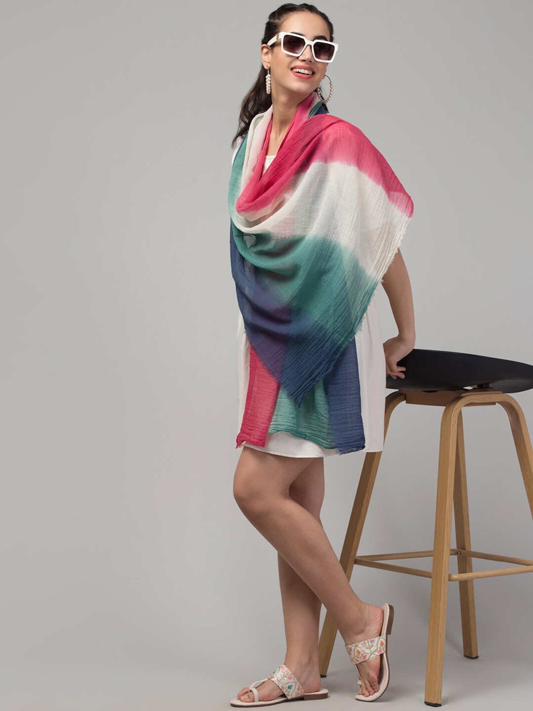 J Style Colourblocked Pure Cotton Scarf