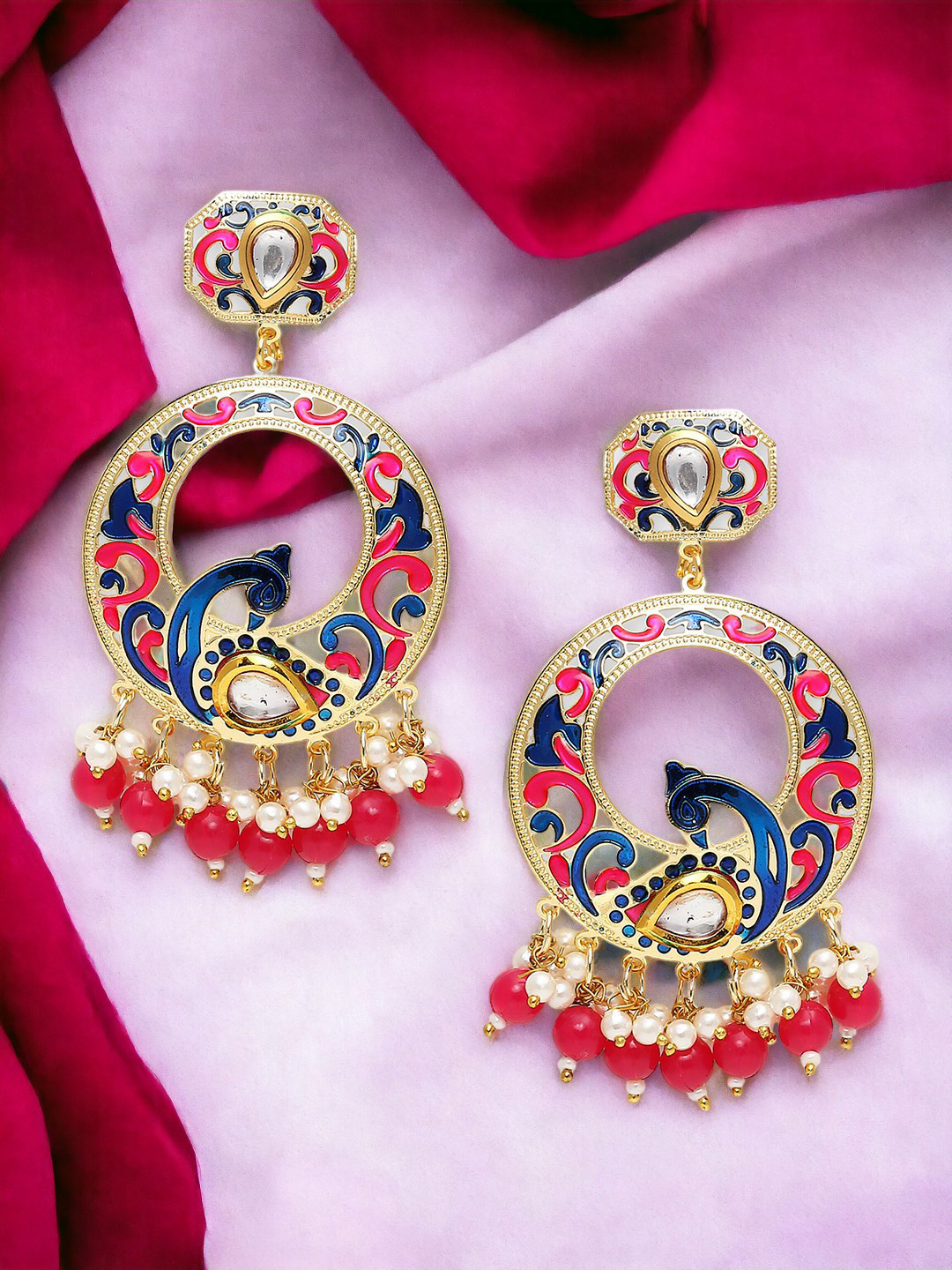 Anouk Pink Metal Peacock Shaped Drop Earrings
