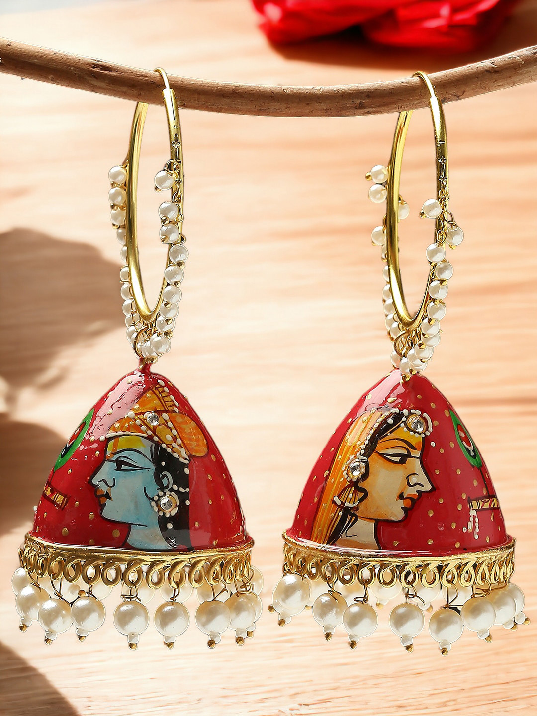 Anouk White Metal Dome Shaped Beaded Jhumkas