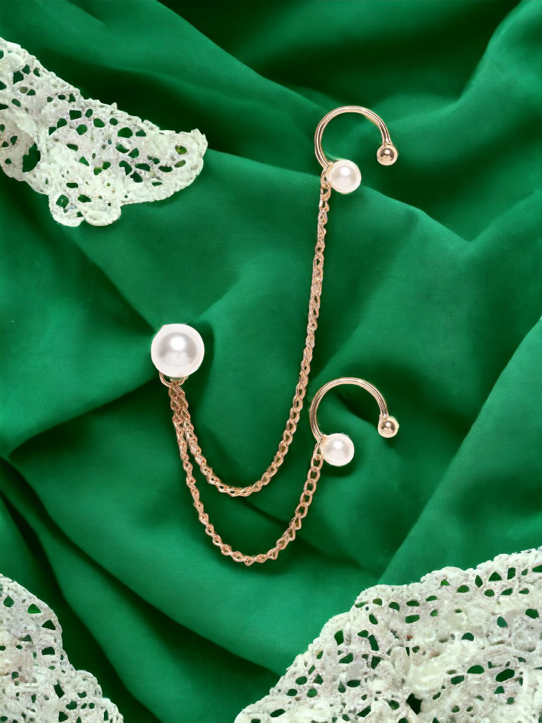 DressBerry Women Gold Tone White Pearl Fashion Ear Cuff Earring