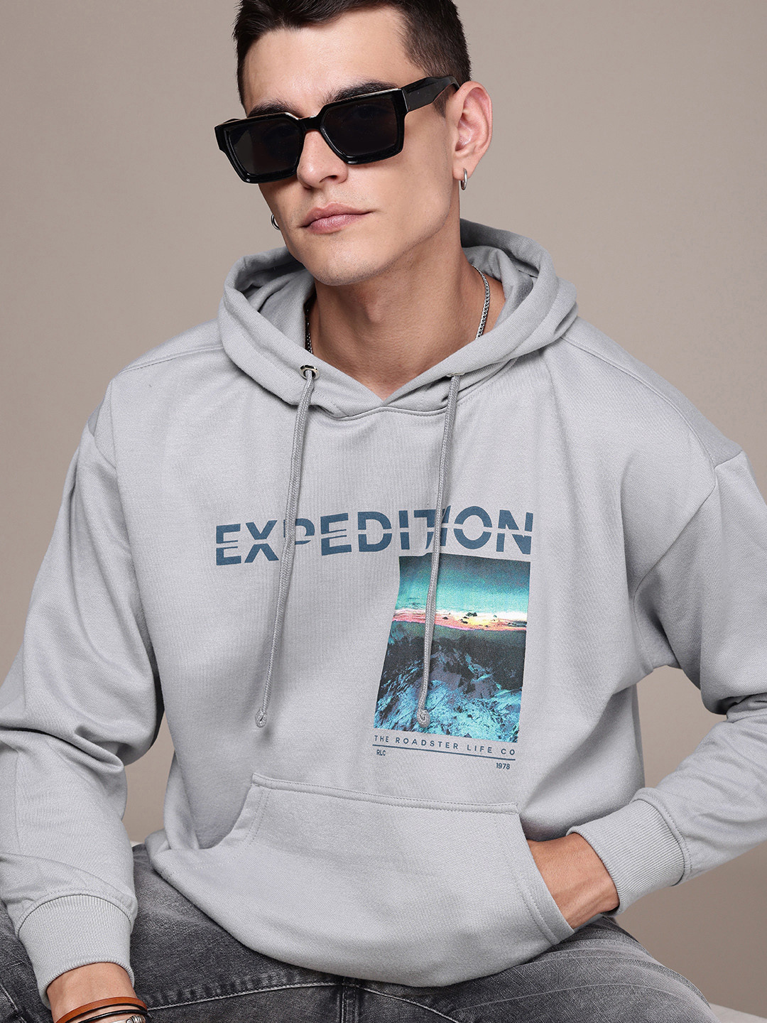 The Roadster Life Co. Graphic Printed Oversized Hooded Pullover Sweatshirt