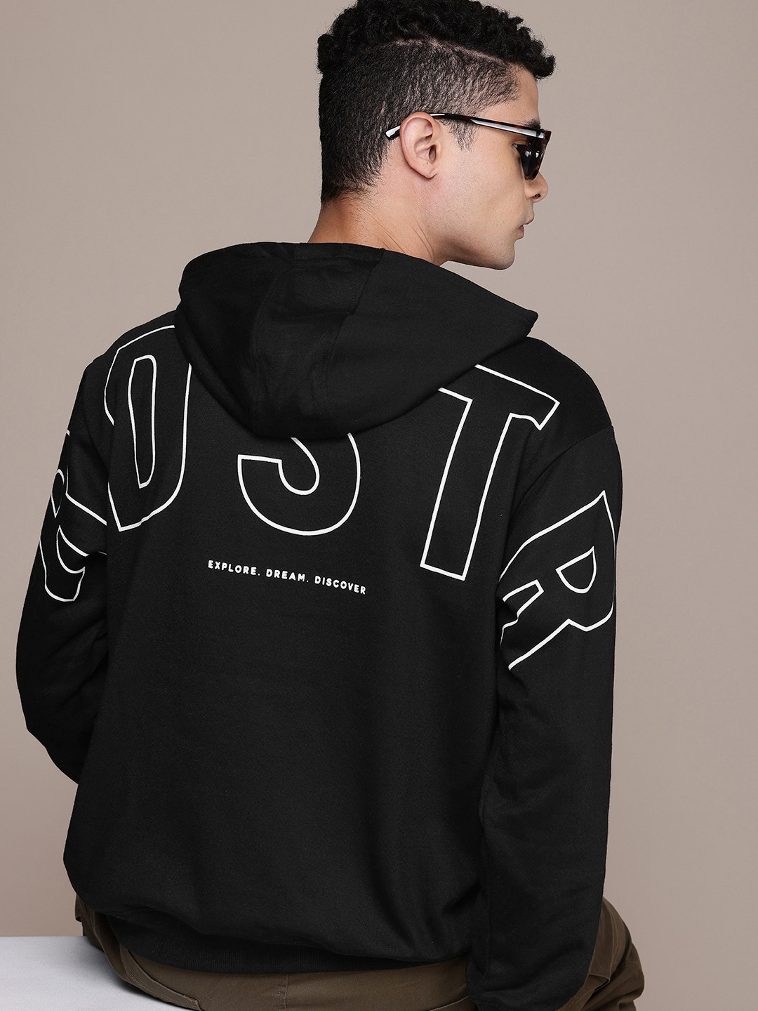 The Roadster Life Co. Brand Logo Printed Hooded Relaxed Fit Sweatshirt