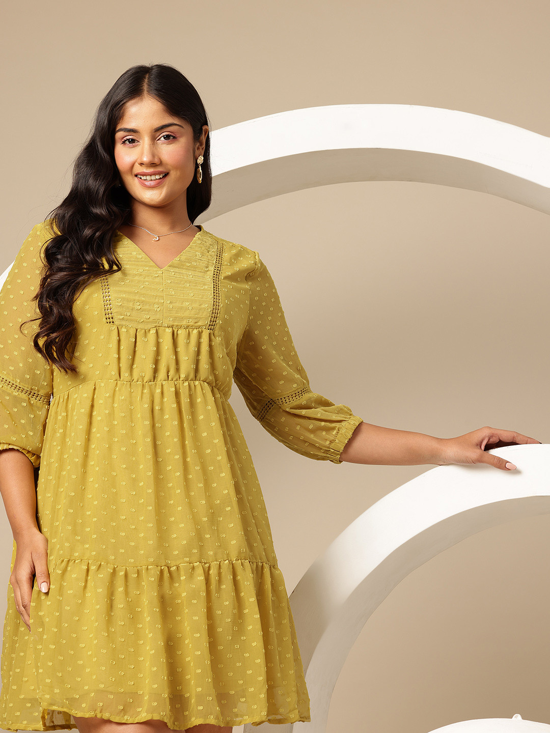 Sztori Plus Size Dobby Weave Tiered A-Line Dress