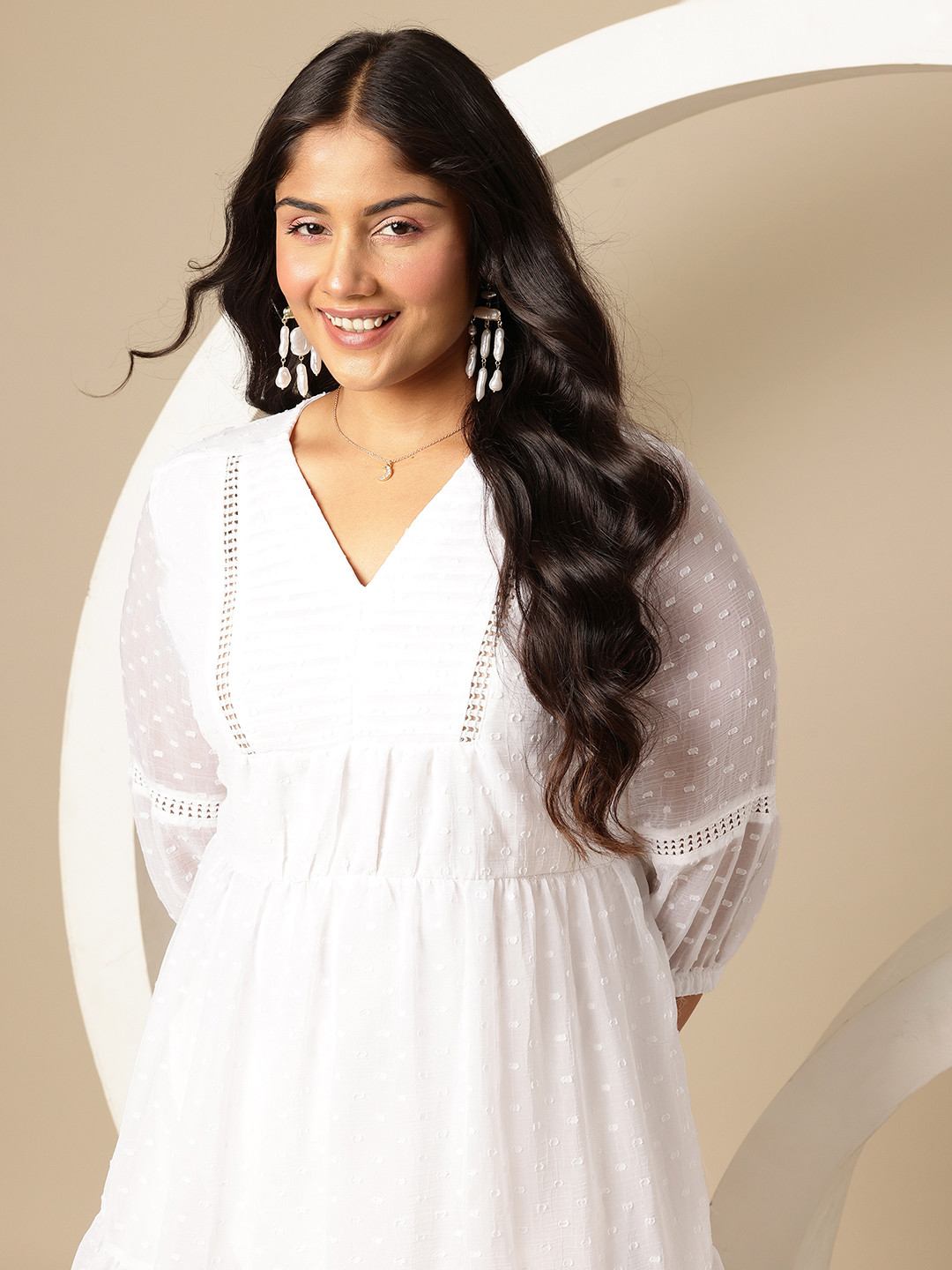 Sztori Plus Size Dobby Weave Tiered A-Line Dress