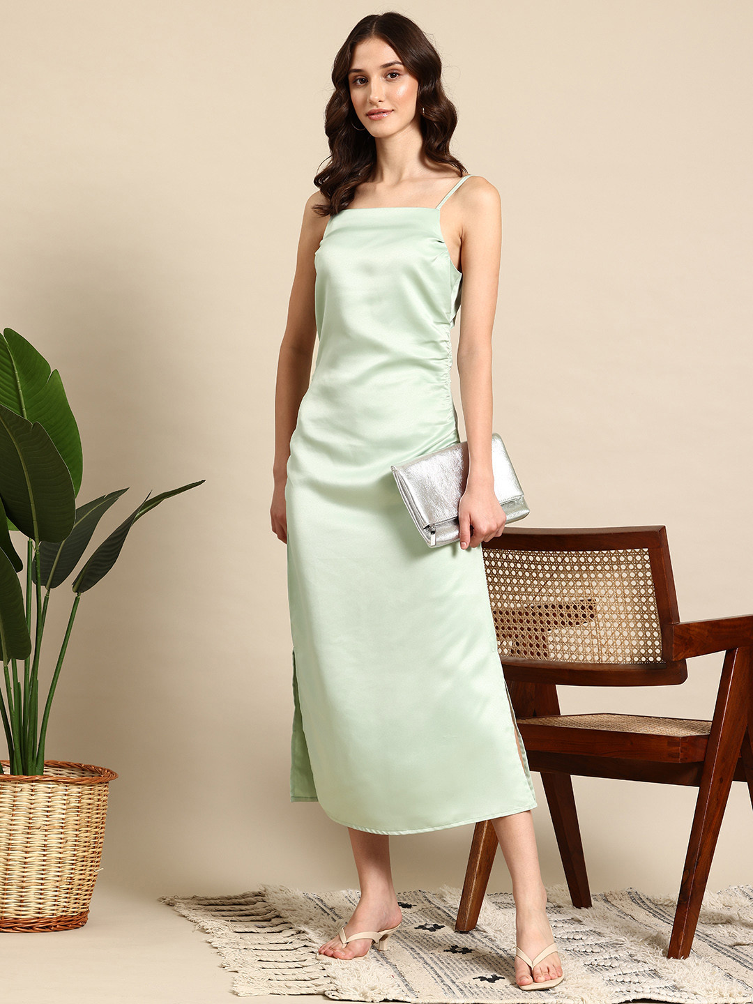 Mast & Harbour Satin Slits A-Line Midi Dress