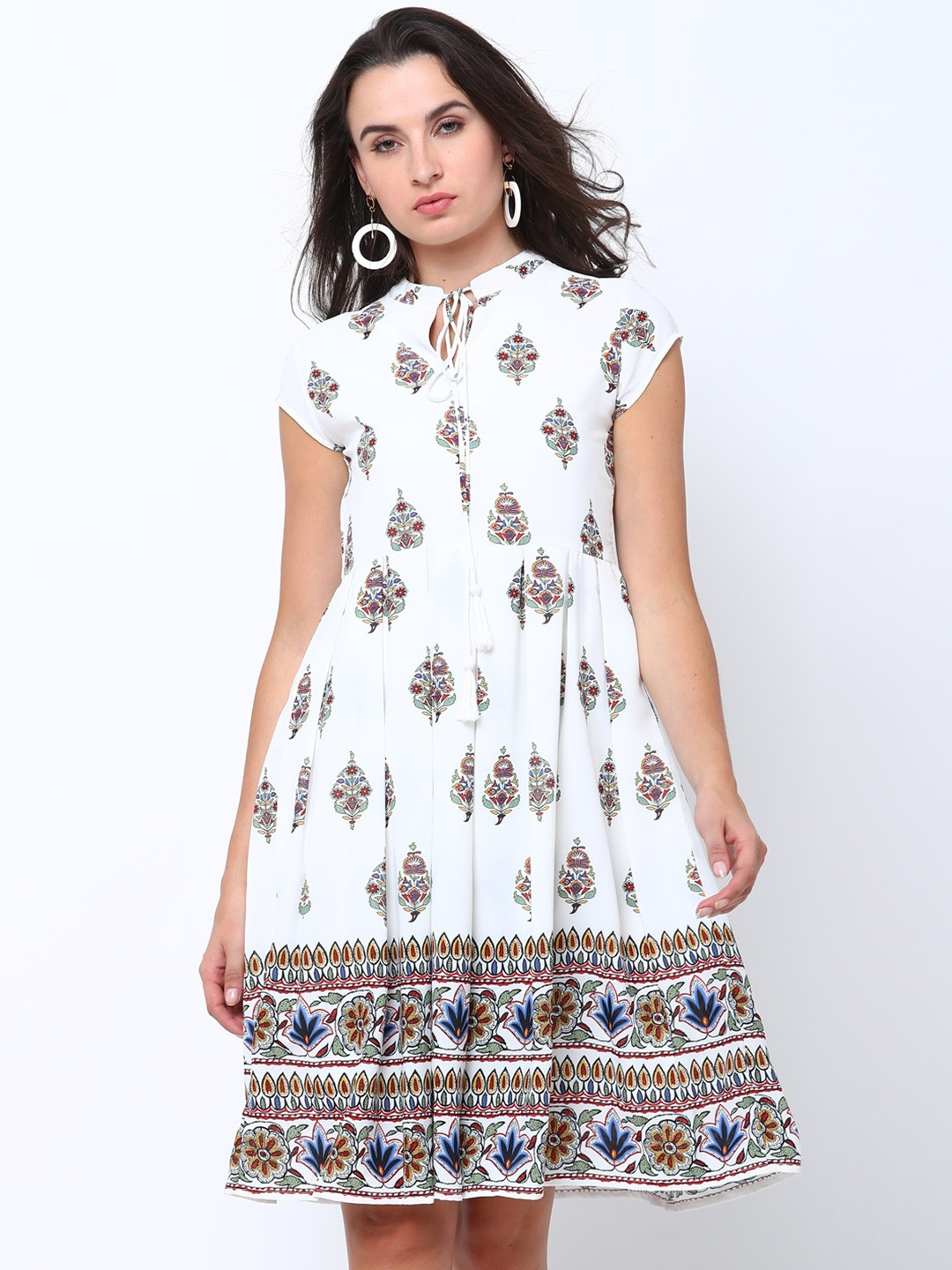 Tokyo Talkies Women Cream & Red Printed Fit and Flare Dress