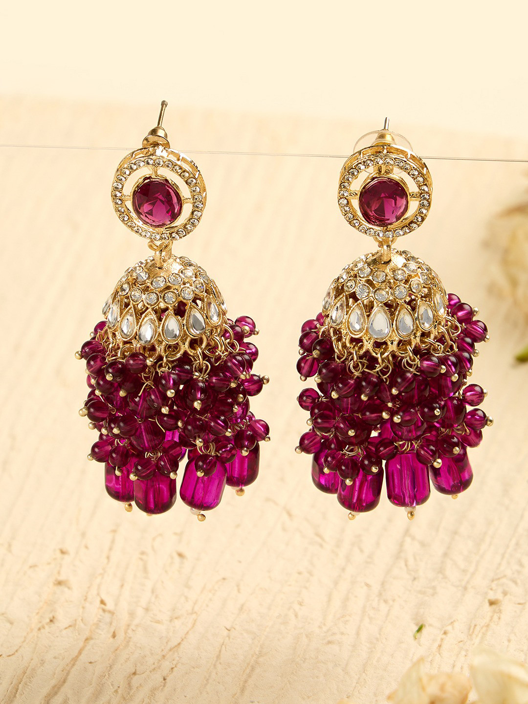 Zaveri Pearls Gold-Plated Austrian Diamonds & Clustered Beads Dome Shaped Jhumkas