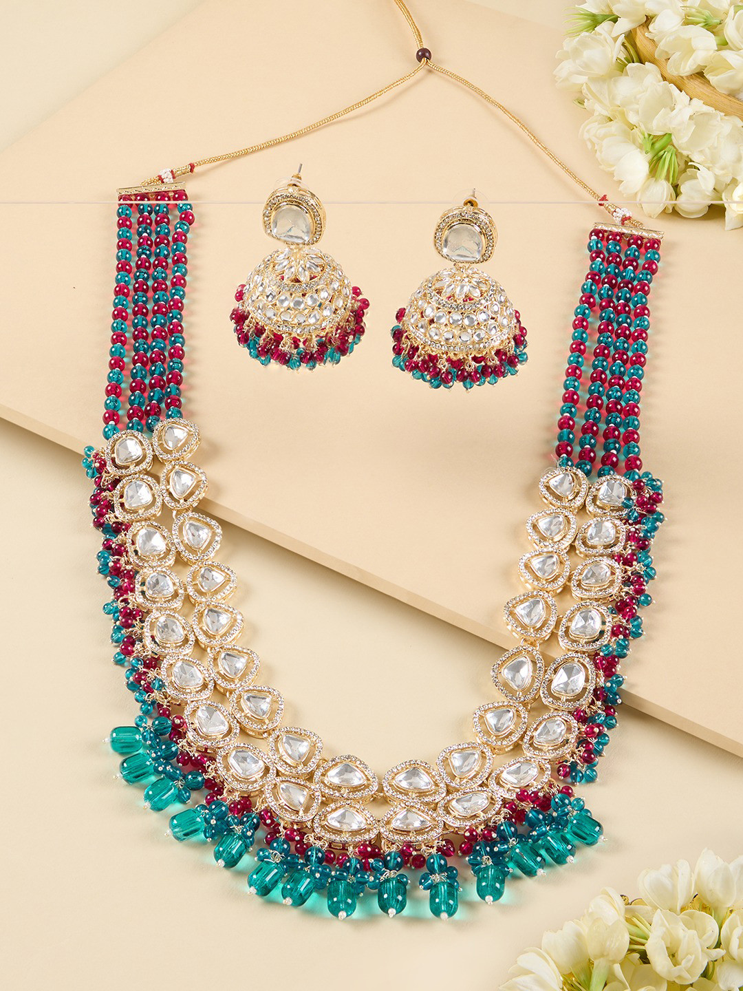 Zaveri Pearls Gold-Plated Kundan-Studded & Beaded Jewellery Set