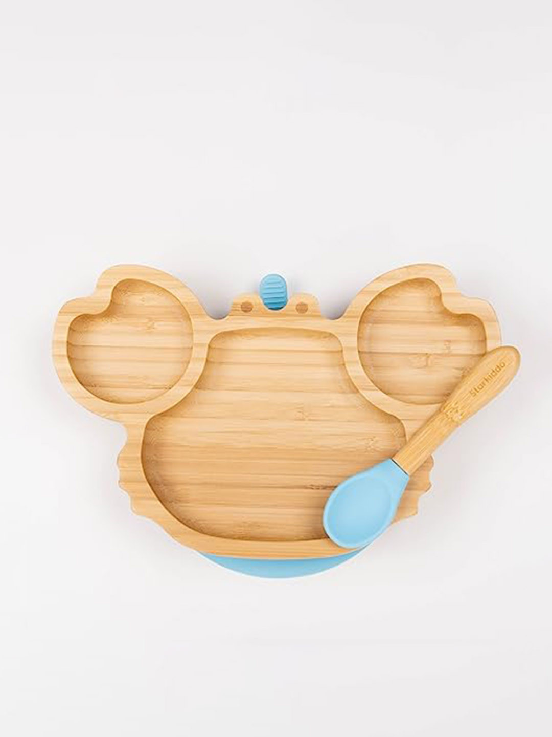 Starkiddo Blue & Brown Bamboo Crab  BPA-Free Plate With Spoon