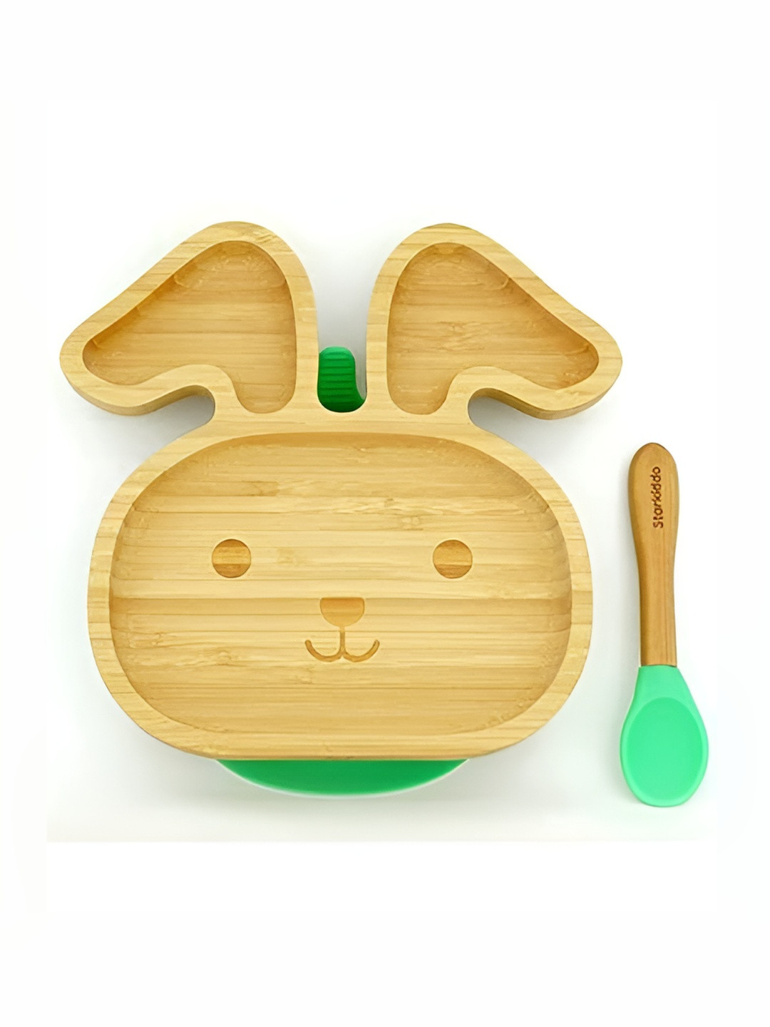 Starkiddo Kids Green & Brown 2 Pieces Bamboo Plate Set