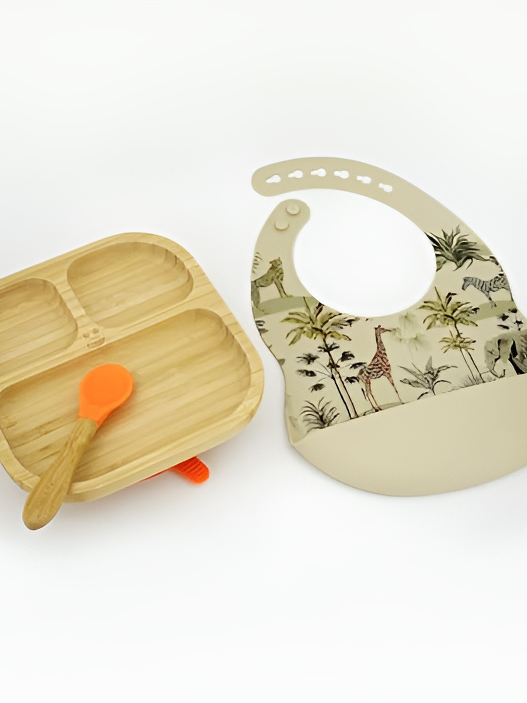 Starkiddo 7J-RNC4-D09E Orange Animal Print Bamboo Easy to Clean 3 Piece Dinner Set