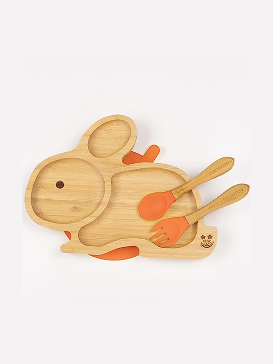 Starkiddo Kids Orange & Brown 3 Pieces Bamboo-Rabbie Orange Plates