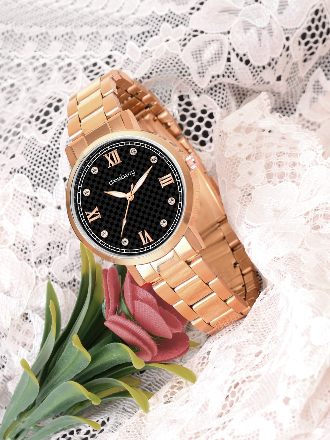 DressBerry Rose Gold Toned Women Dial & Bracelet Style Straps Analogue Watch HOBDB-232-RG