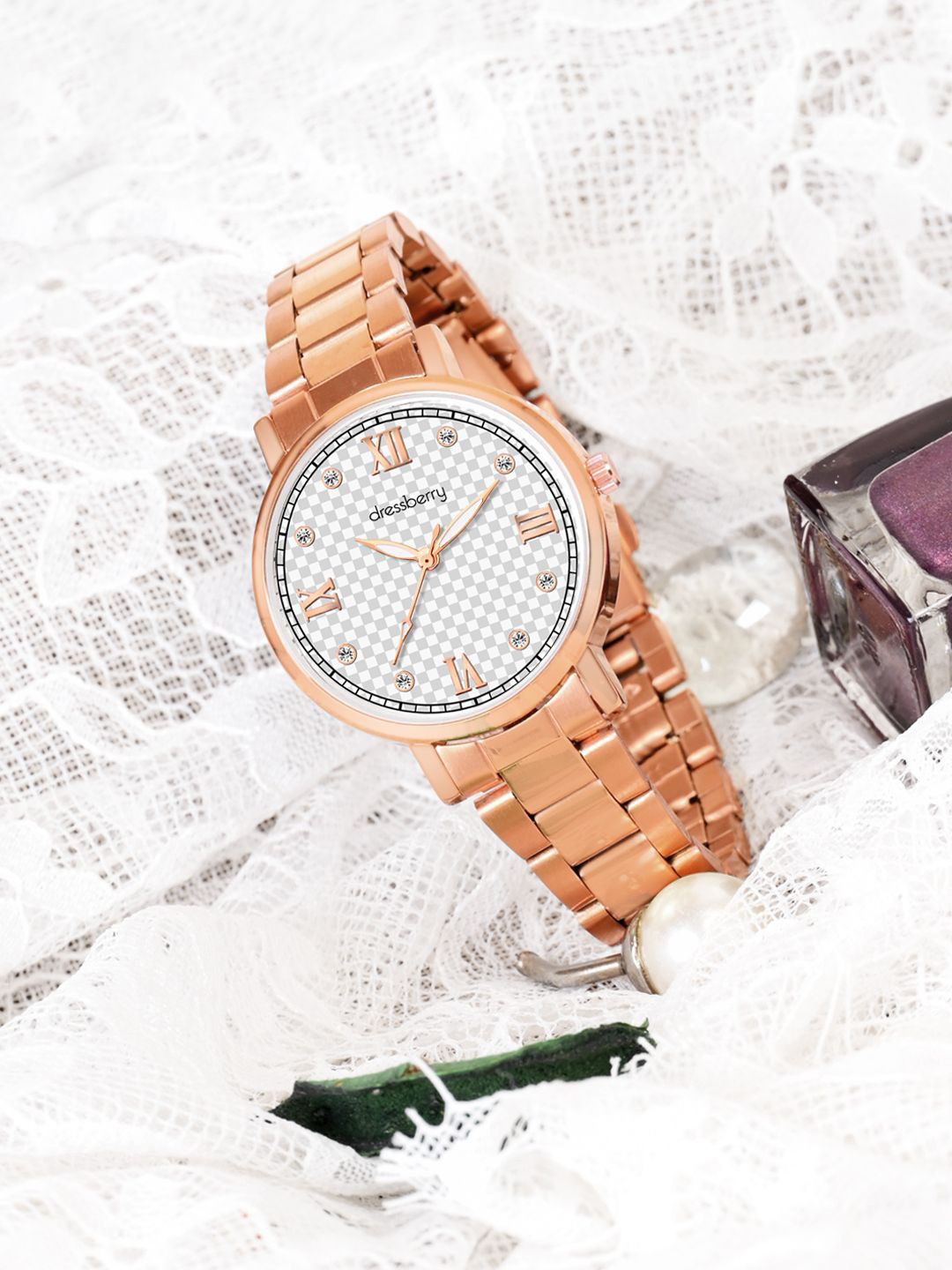 DressBerry Rose Gold Toned Women Embellished Dial Analogue Watch HOBDB-231-RG