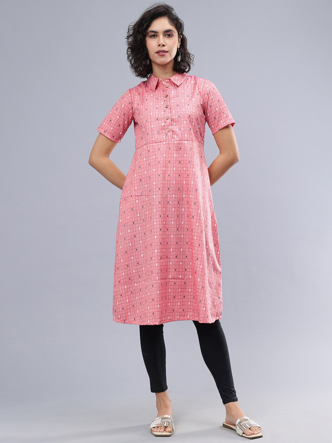 Cot'N Soft Geometric Printed Shirt Collar Pure Cotton Empire A-Line Kurta