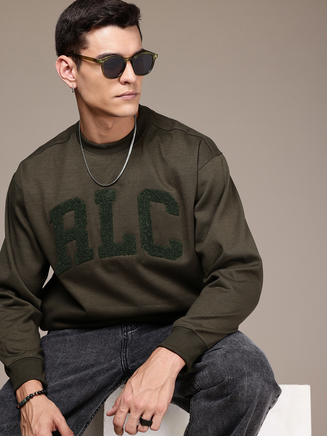 The Roadster Life Co. Typography Embroidered Relaxed Fit Sweatshirts