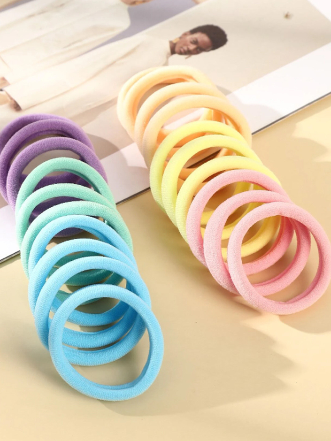Majestique Set of 20 Multicolor Cotton Hair Ties Ponytail Holder Rubber Band