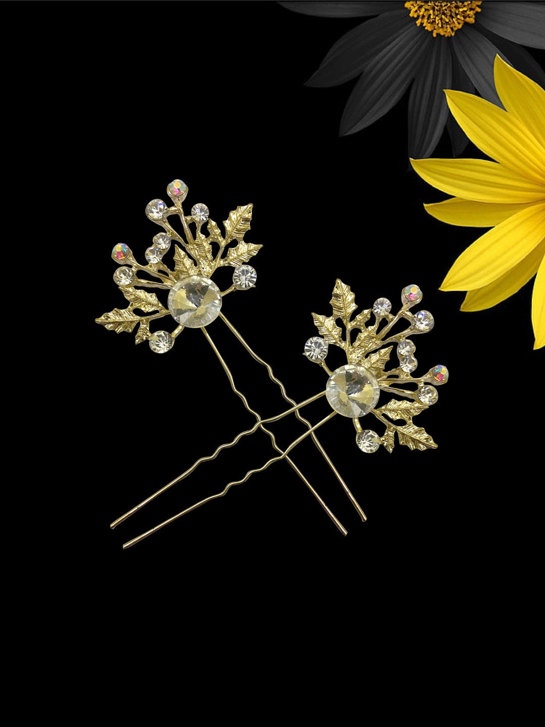 Majestique Set of 2 Flower Hair Clips Crystal Rhinestone Bridal Pin  Girls