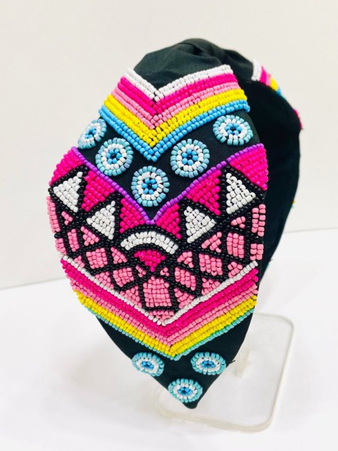 Majestique Set of 1 Blue Cotton Floral Printed Embroidered Fabric Hair Accessories Band