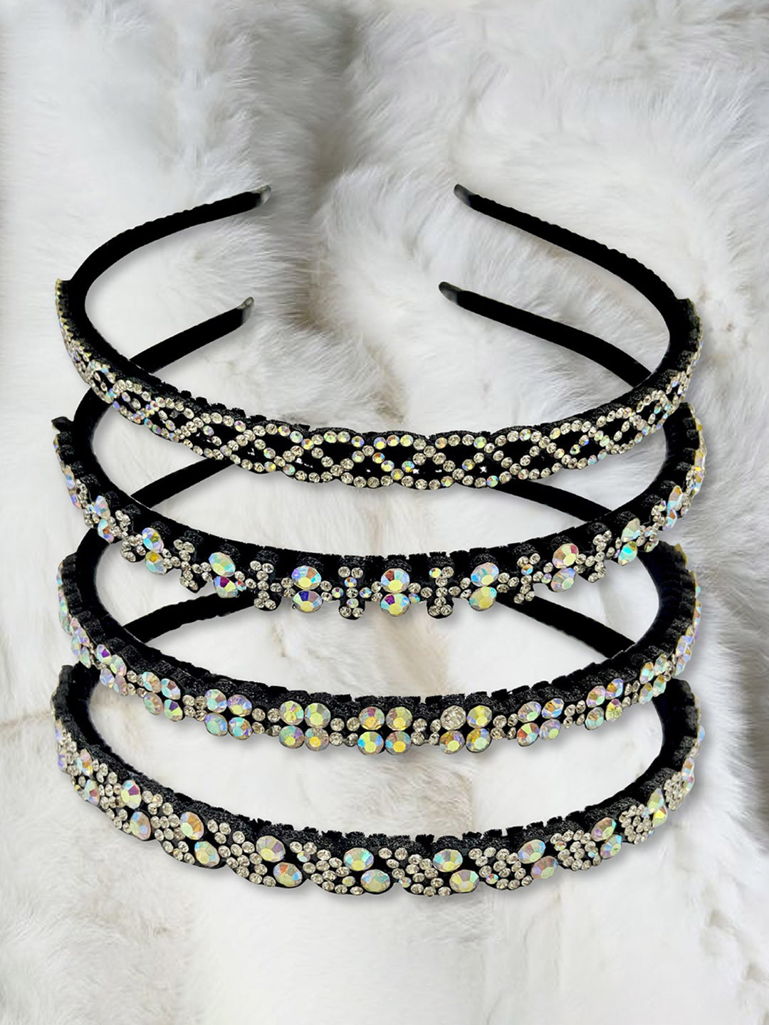 Majestique Set of 2 Multicolor Crystal Beads Velvet Headband Rhinestone Hairband