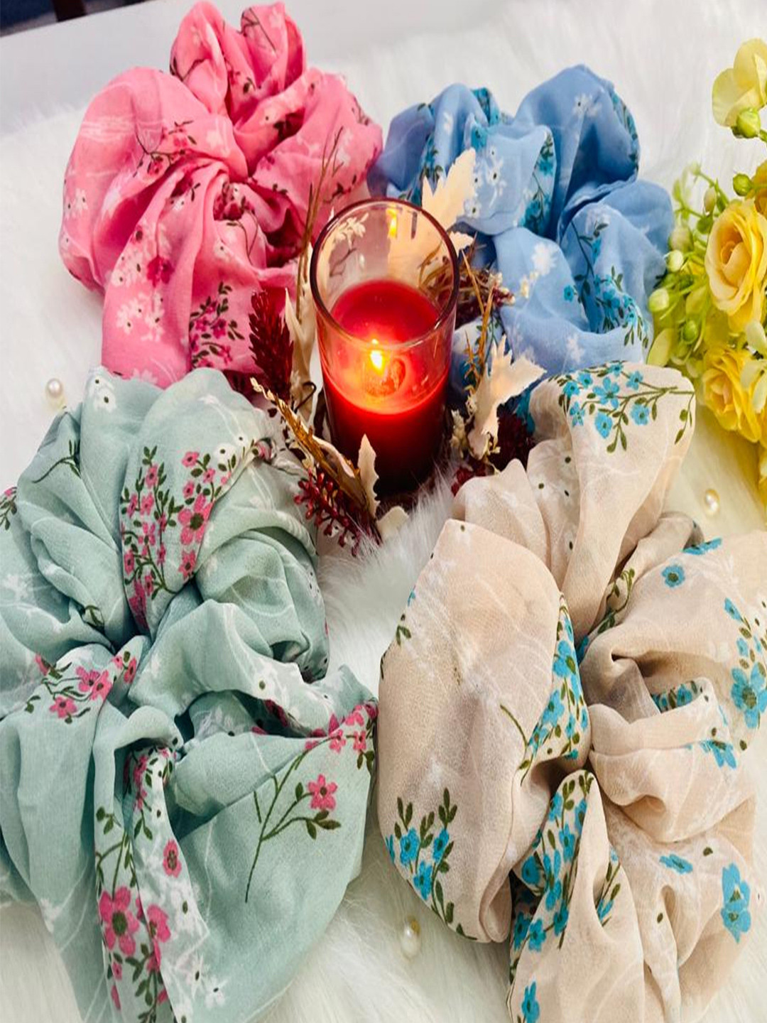 Majestique Set of 2  Multicolour Georgette Hair Ties Scrunchies Bands