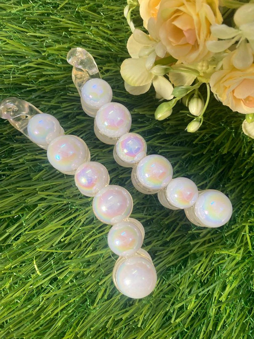 Majestique Set of 2 White Pearl Banana Clips Ponytail Hair Clutcher Women & Girls