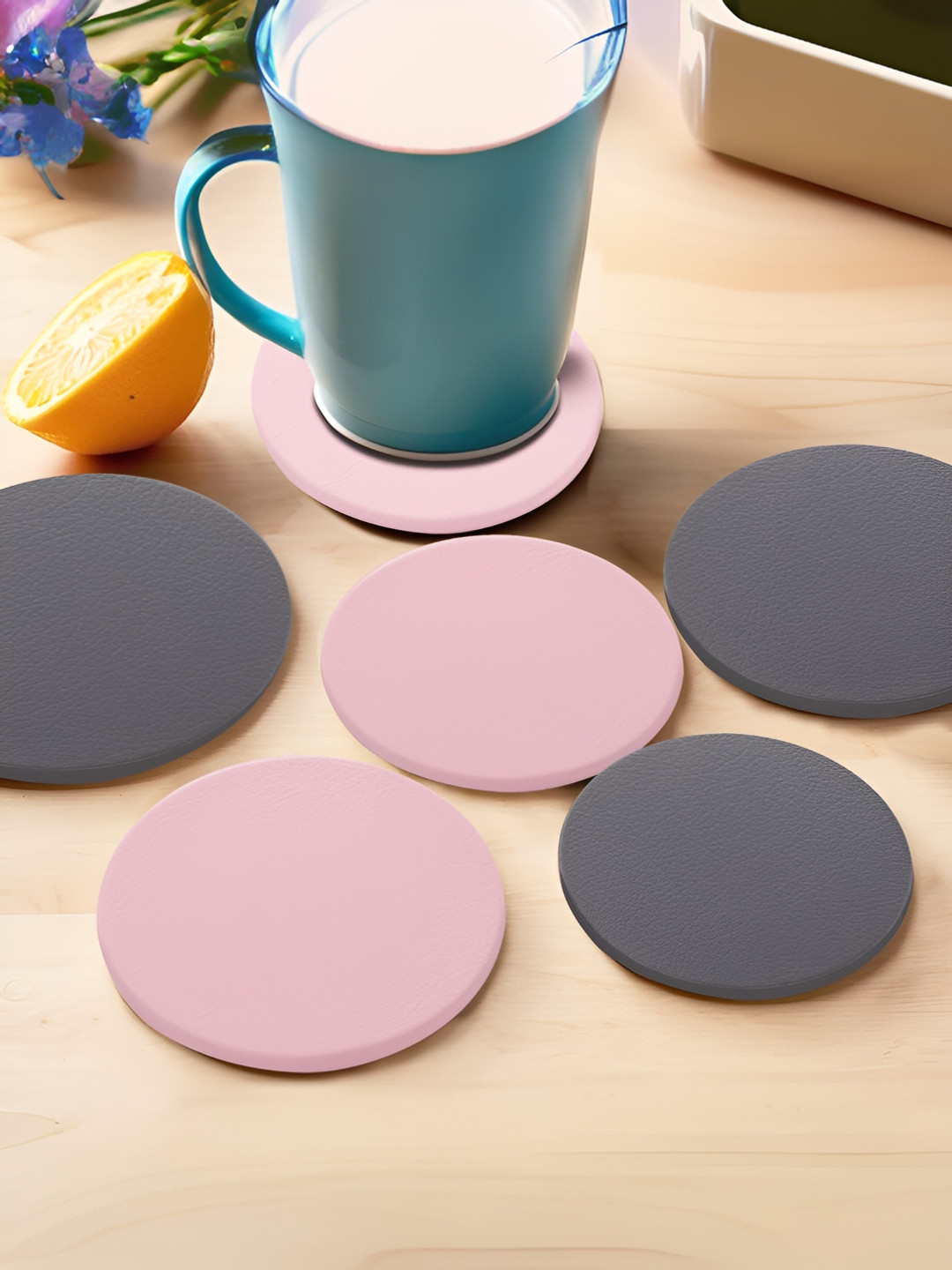 UMAI Pink & Grey 6 Pcs Silicone Coasters