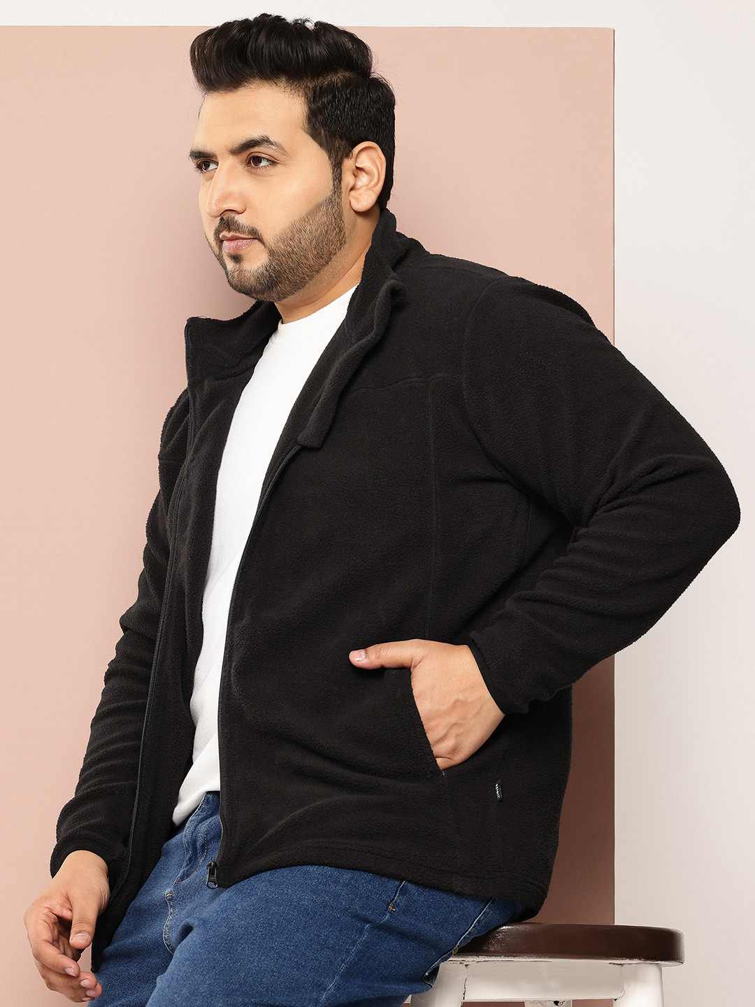 Sztori Plus Size Mock Collar Fuzzy Sweatshirt