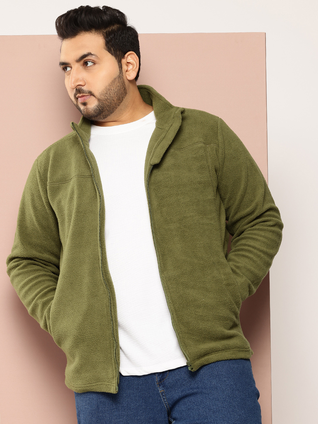 Sztori Plus Size Mock Collar Fuzzy Sweatshirt