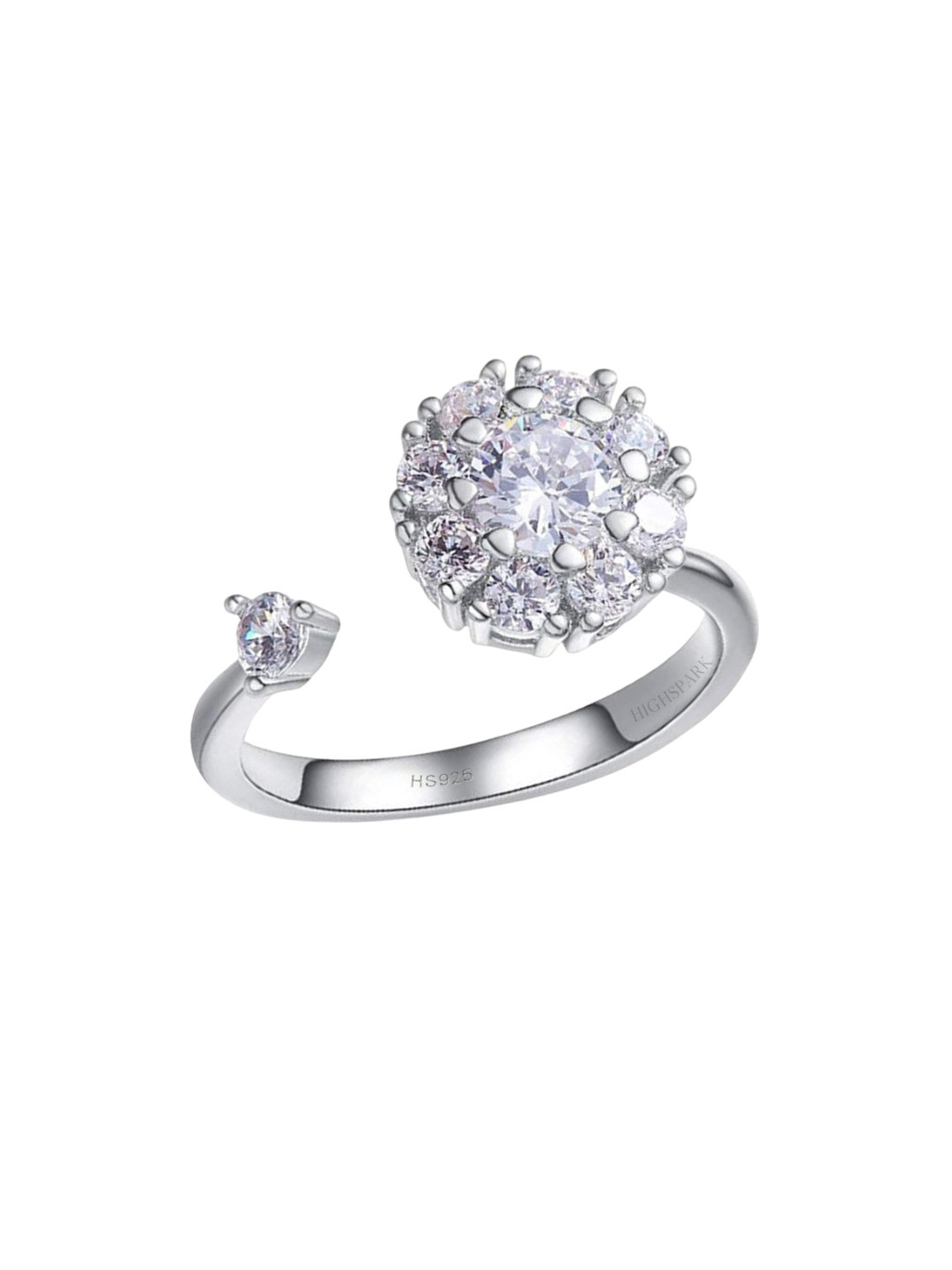 HighSpark 92.5 Sterling Silver Cubic Zirconia Studded Sunflower Finger Ring
