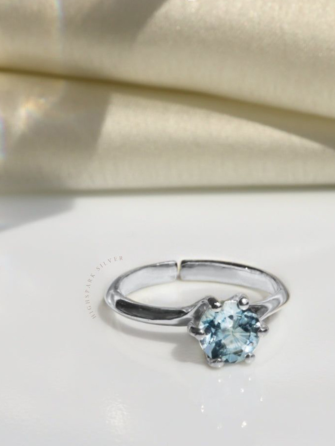 HighSpark 92.5 Sterling Silver Real Gemstone Studded Adjustable Finger Ring