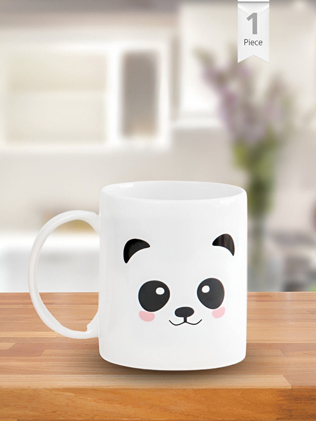 CLAY CRAFT White 1 Piece Panda Faces Print Fine Ceramic - Coffee & Milk Mug, 380 ml