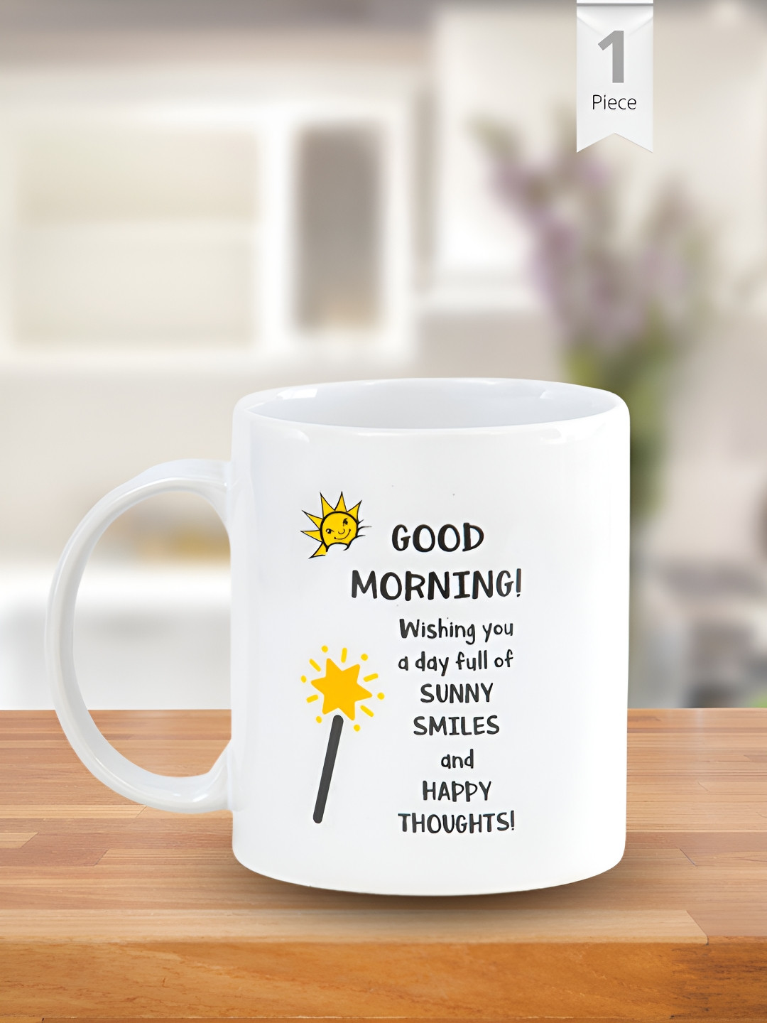 CLAY CRAFT White 1 Piece Good Morning Quote Print Fine Ceramic Coffee & Milk Mug 380 ml