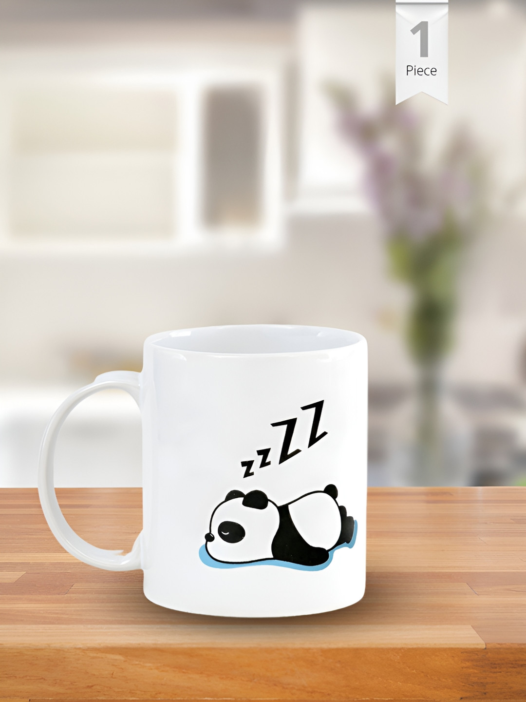 CLAY CRAFT  White 1 Piece Sleeping Panda Print Fine Ceramic - Coffee & Milk Mug, 380 ml