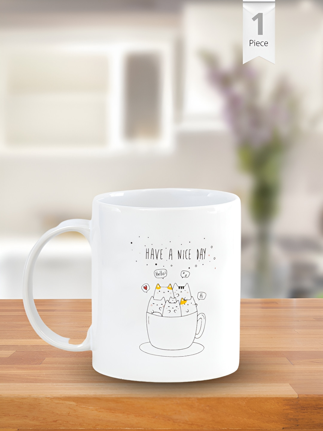 CLAY CRAFT White 1 Piece Nice Day Quote Print Fine Ceramic Coffee & Milk Mug, 380 ml