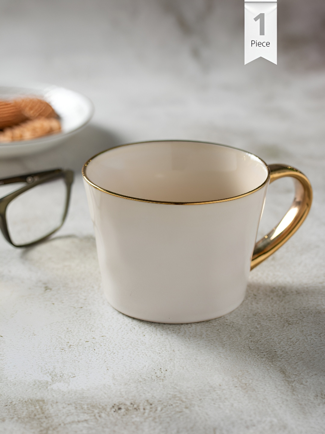 CLAY CRAFT White & Brown Ceramic Glossy Mug 320 m l