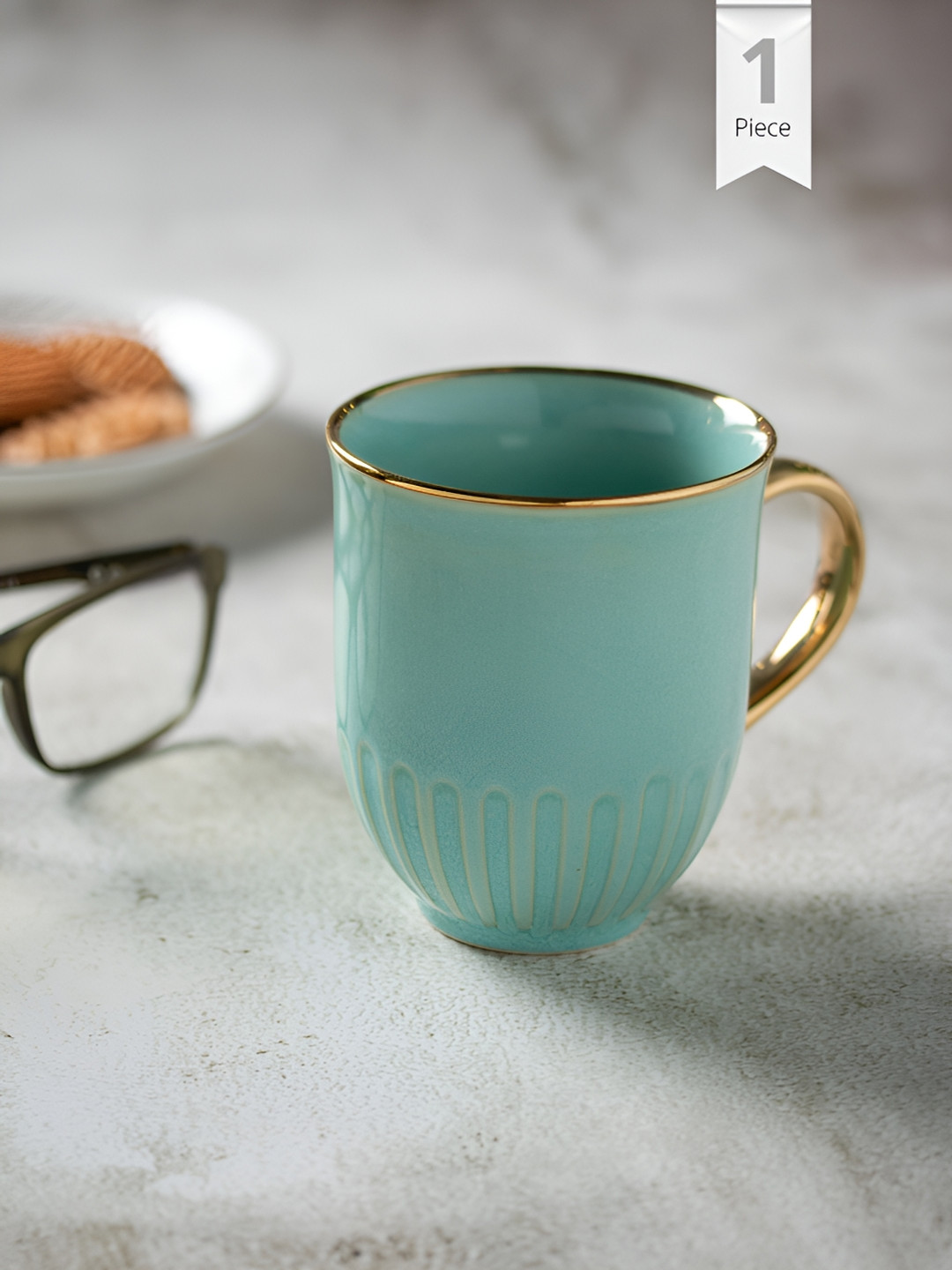 CLAY CRAFT Topaz Green & Gold-Toned Ceramic Glossy Mug 280 ml