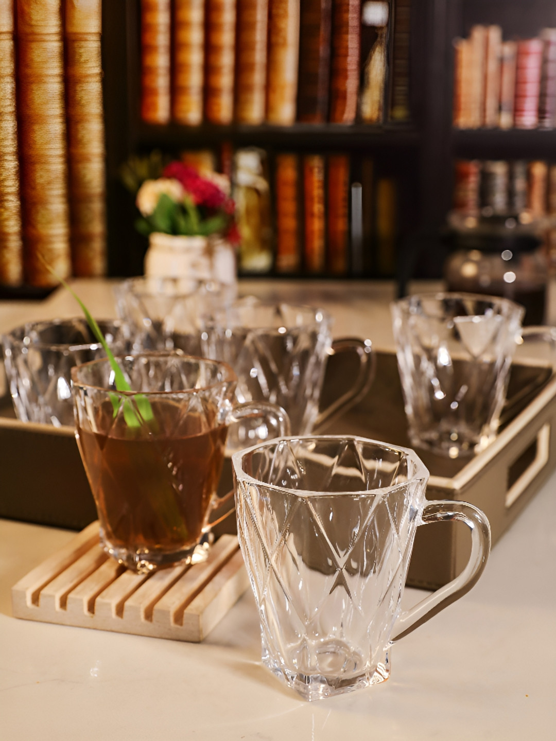 Aura Transparent 6 Pieces Textured Glass Glossy Mugs 180ml Each
