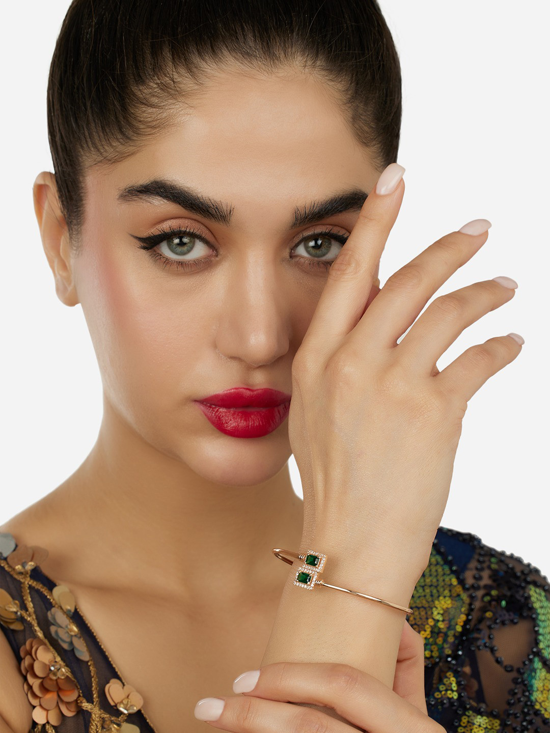 Zaveri Pearls Rose Gold-Plated Cubic Zirconia Studded Kada Bracelet